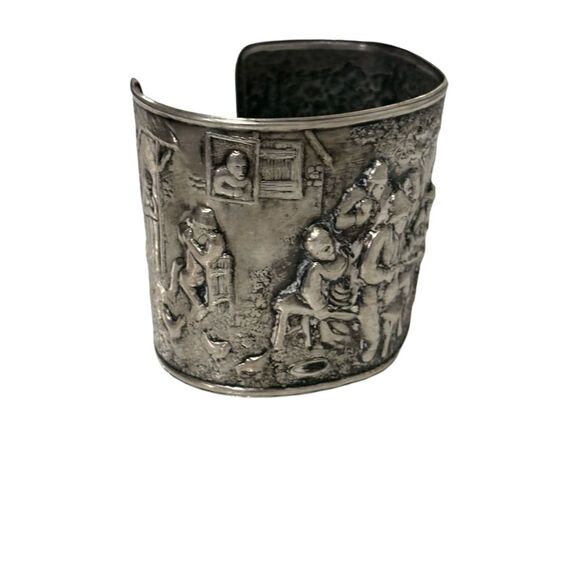 Denmark Hans Jensen Estate Silver Plate Wide Repousse Cuff Bracelet Vintage - Picture 2 of 9